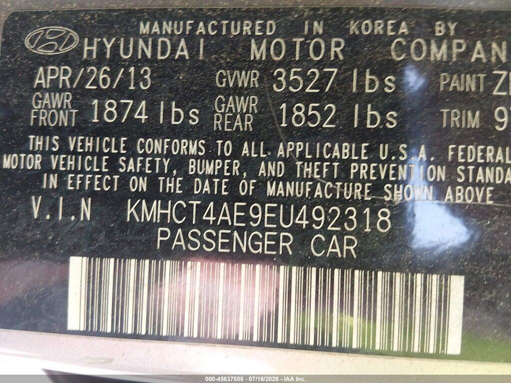 KMHCT4AE9EU492318 2014 HYUNDAI ACCENT photo no. 9