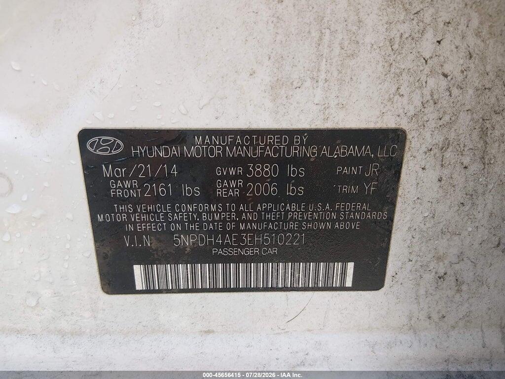 5NPDH4AE3EH510221 2014 HYUNDAI ELANTRA photo no. 9