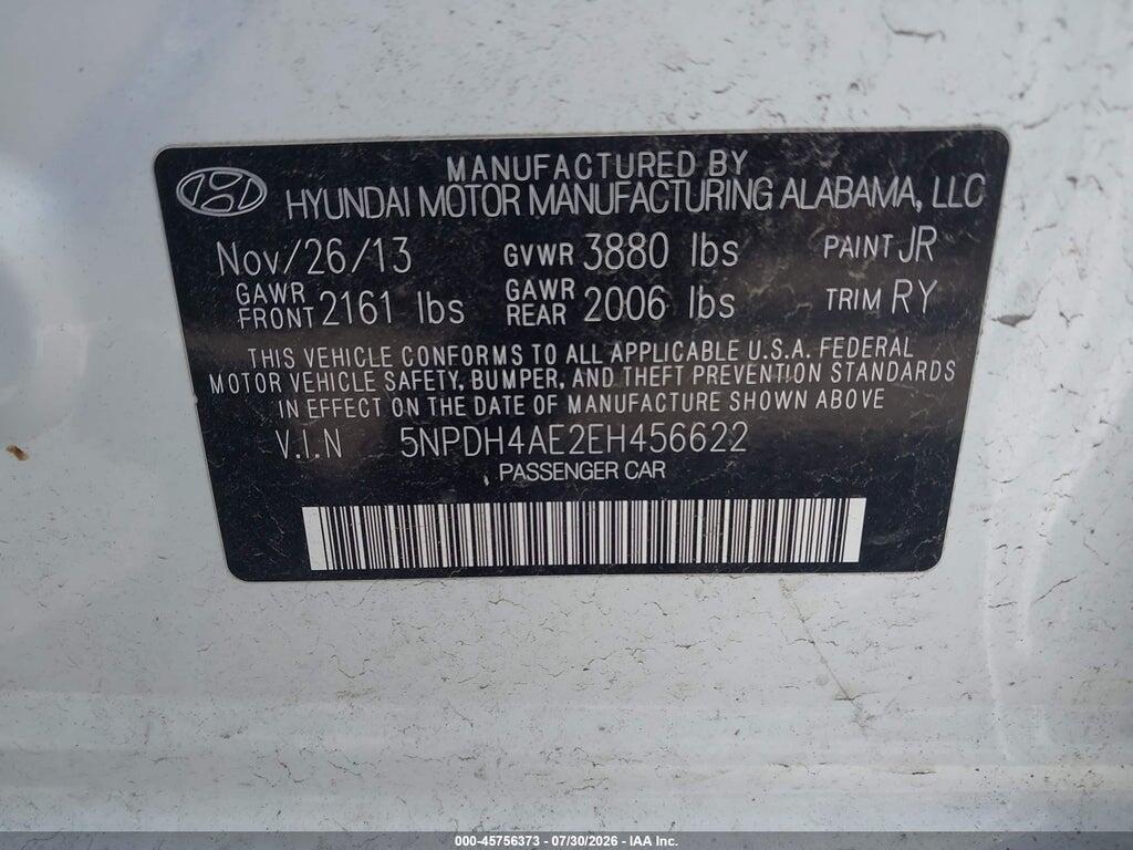 5NPDH4AE2EH456622 2014 HYUNDAI ELANTRA photo no. 9