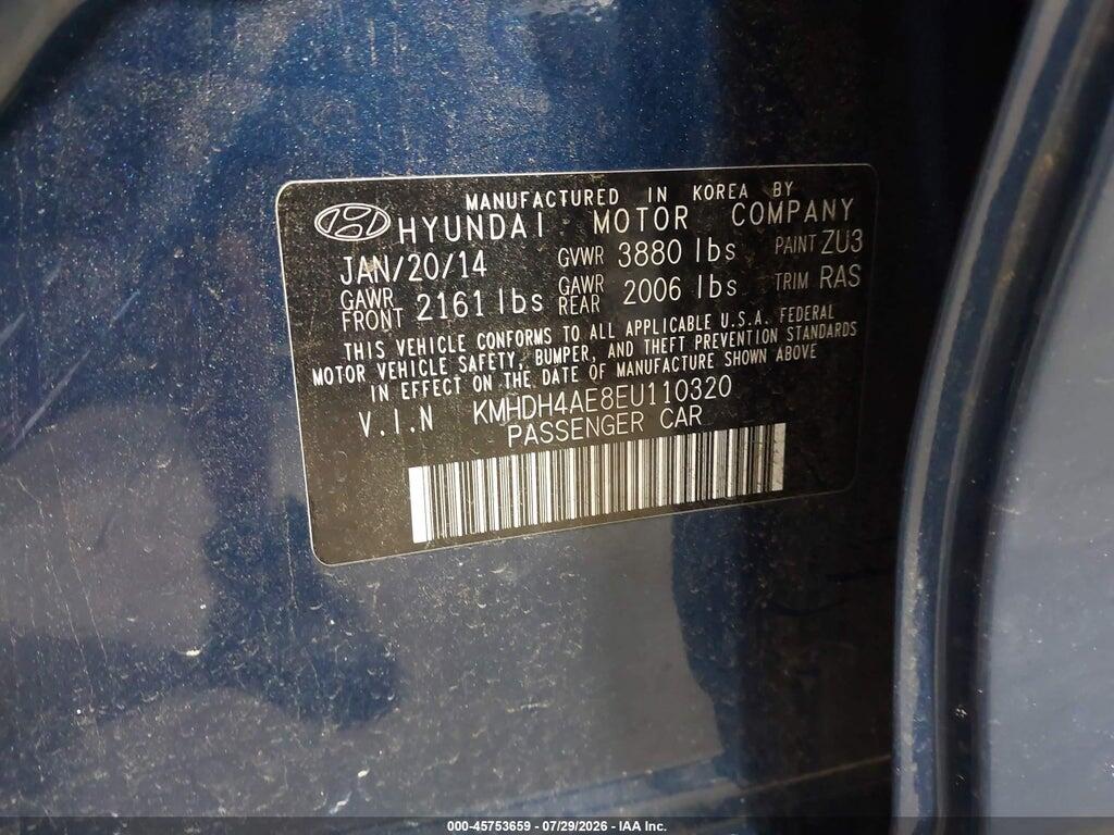KMHDH4AE8EU110320 2014 HYUNDAI ELANTRA photo no. 9