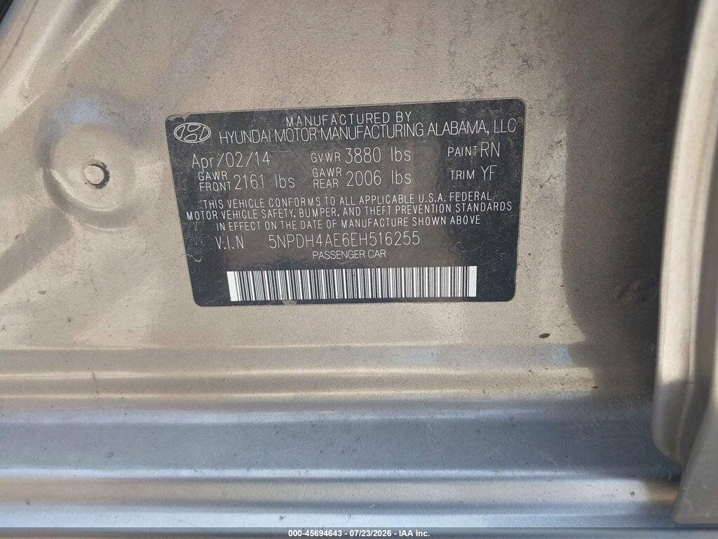 5NPDH4AE6EH516255 2014 HYUNDAI ELANTRA photo no. 9