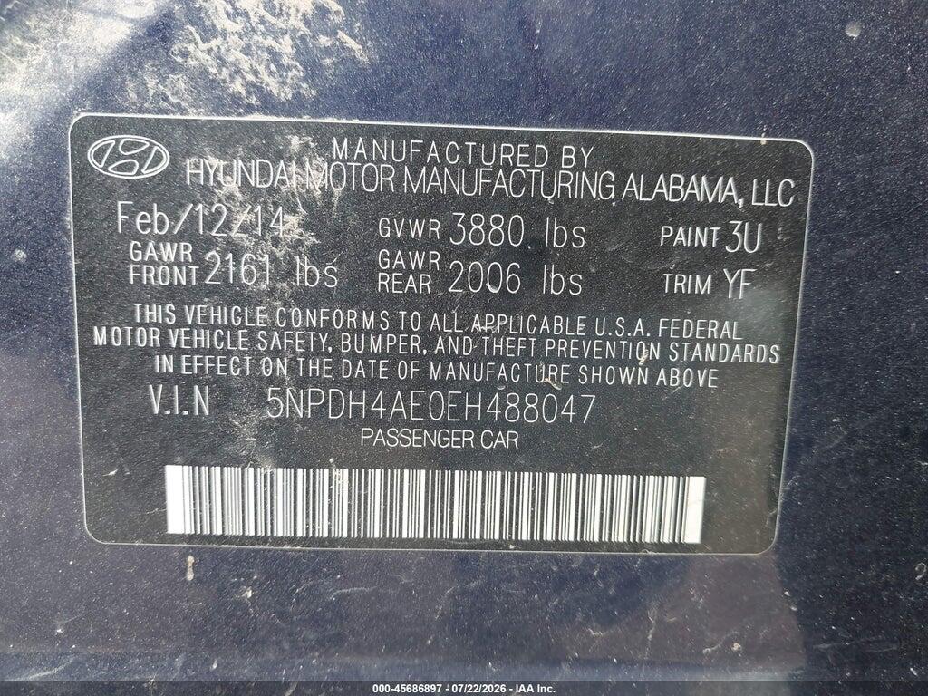 5NPDH4AE0EH488047 2014 HYUNDAI ELANTRA photo no. 9