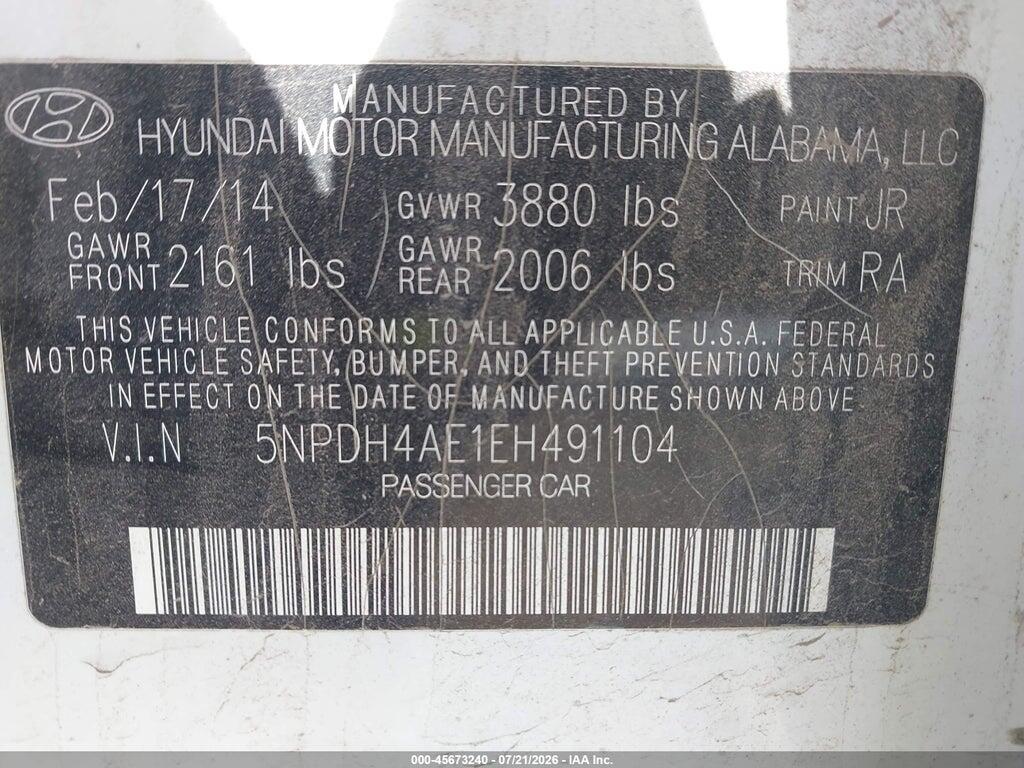 5NPDH4AE1EH491104 2014 HYUNDAI ELANTRA photo no. 9