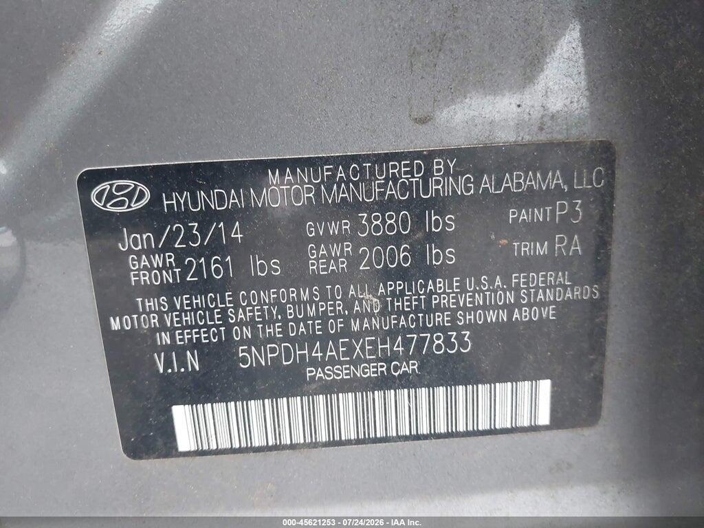 5NPDH4AEXEH477833 2014 HYUNDAI ELANTRA photo no. 9