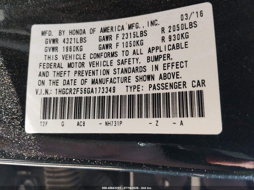 1HGCR2F56GA173349 2016 HONDA ACCORD photo no. 9