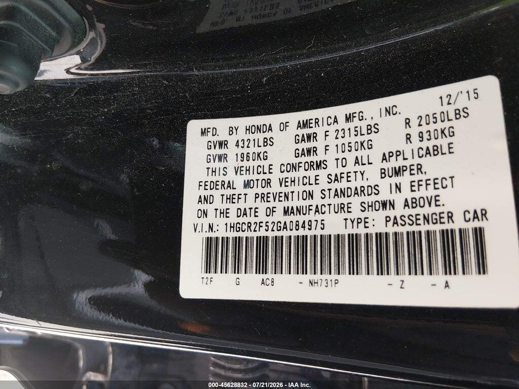 1HGCR2F52GA084975 2016 HONDA ACCORD photo no. 9