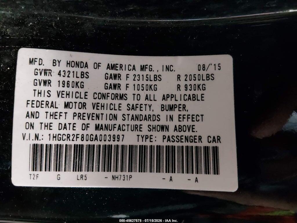 1HGCR2F80GA003997 2016 HONDA ACCORD photo no. 9