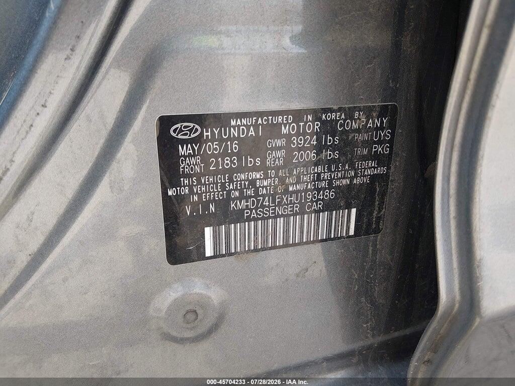 KMHD74LFXHU193486 2017 HYUNDAI ELANTRA photo no. 9