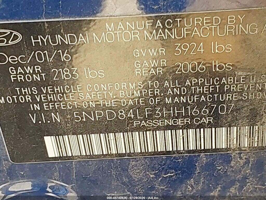 5NPD84LF3HH166707 2017 HYUNDAI ELANTRA photo no. 9