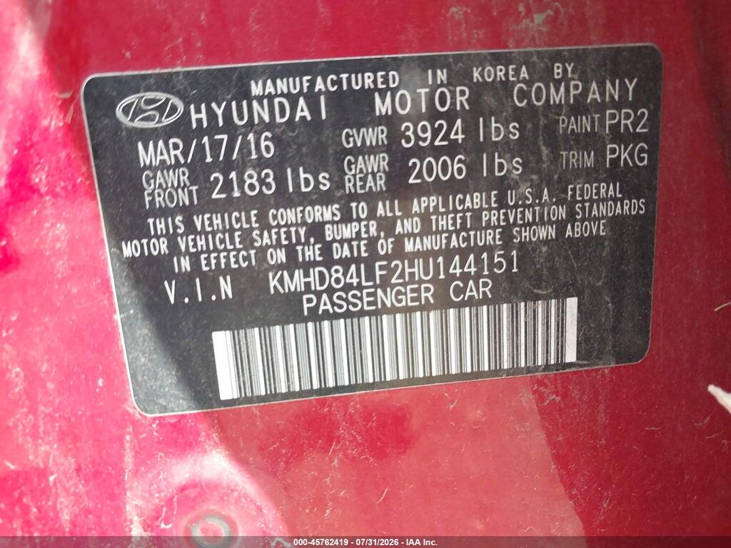 KMHD84LF2HU144151 2017 HYUNDAI ELANTRA photo no. 9