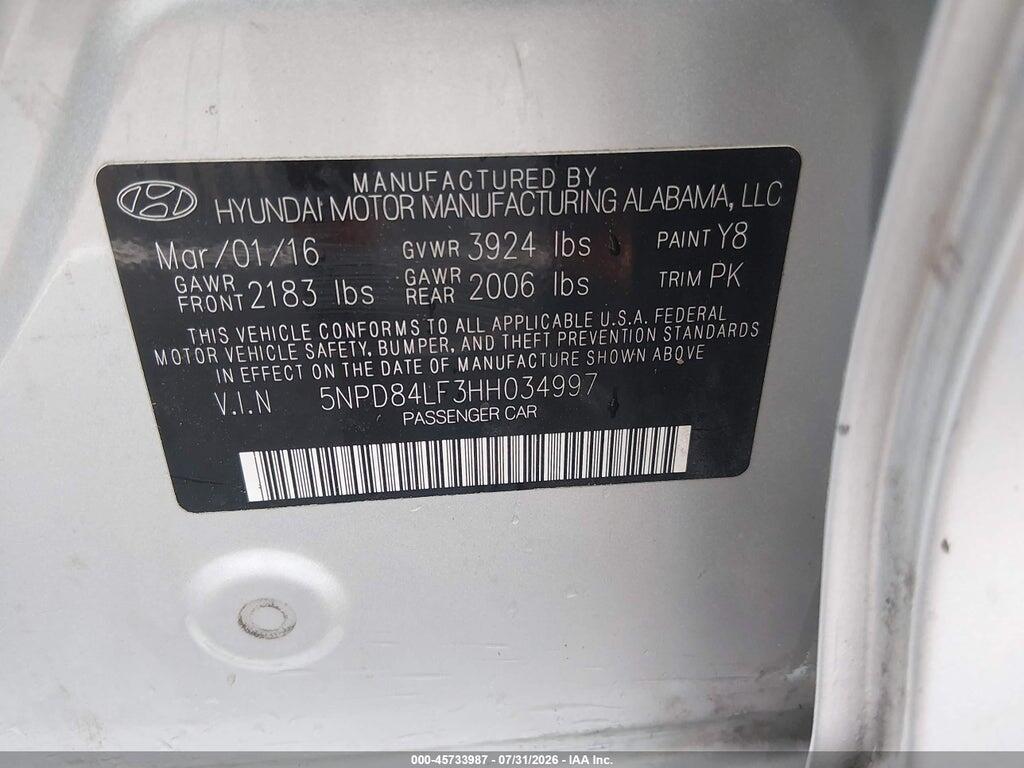 5NPD84LF3HH034997 2017 HYUNDAI ELANTRA photo no. 9