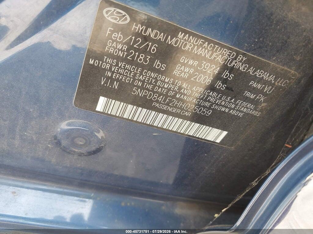 5NPD84LF2HH025059 2017 HYUNDAI ELANTRA photo no. 9