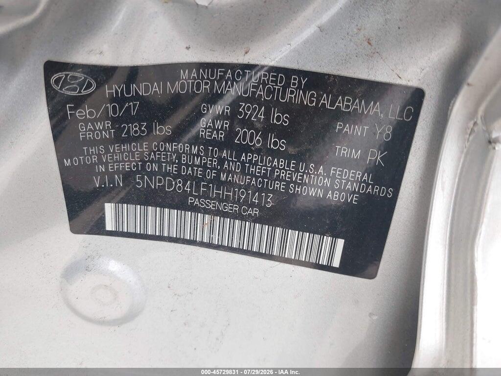 5NPD84LF1HH191413 2017 HYUNDAI ELANTRA photo no. 9