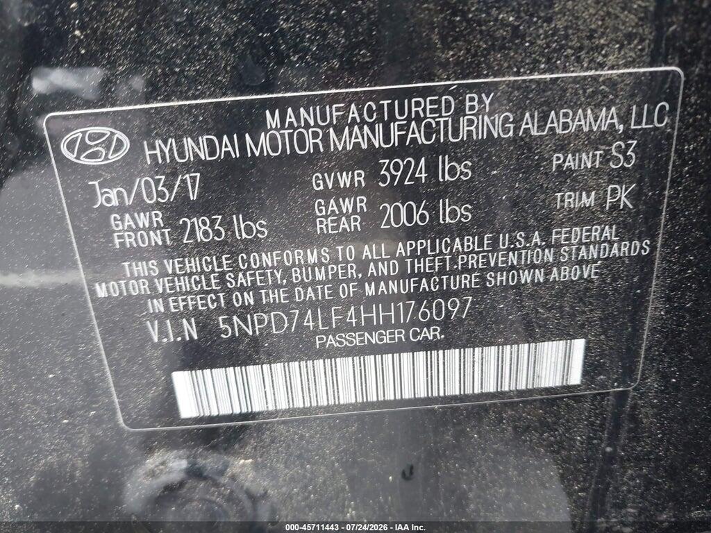 5NPD74LF4HH176097 2017 HYUNDAI ELANTRA photo no. 9