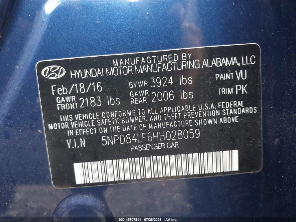5NPD84LF6HH028059 2017 HYUNDAI ELANTRA photo no. 9