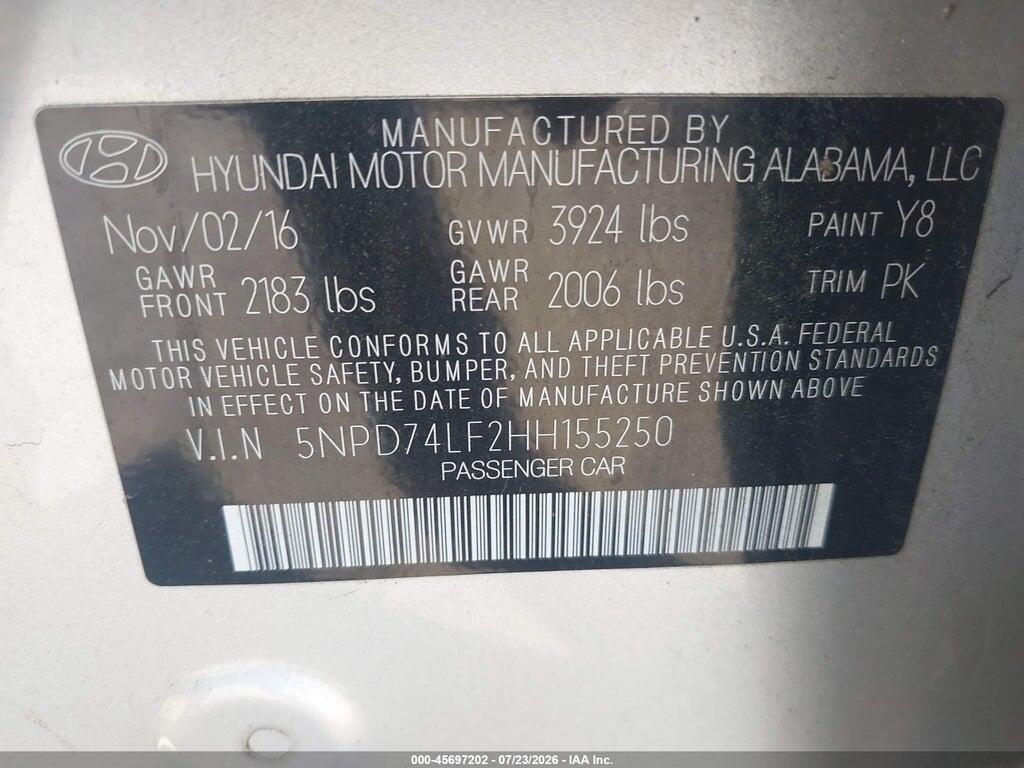 5NPD74LF2HH155250 2017 HYUNDAI ELANTRA photo no. 9