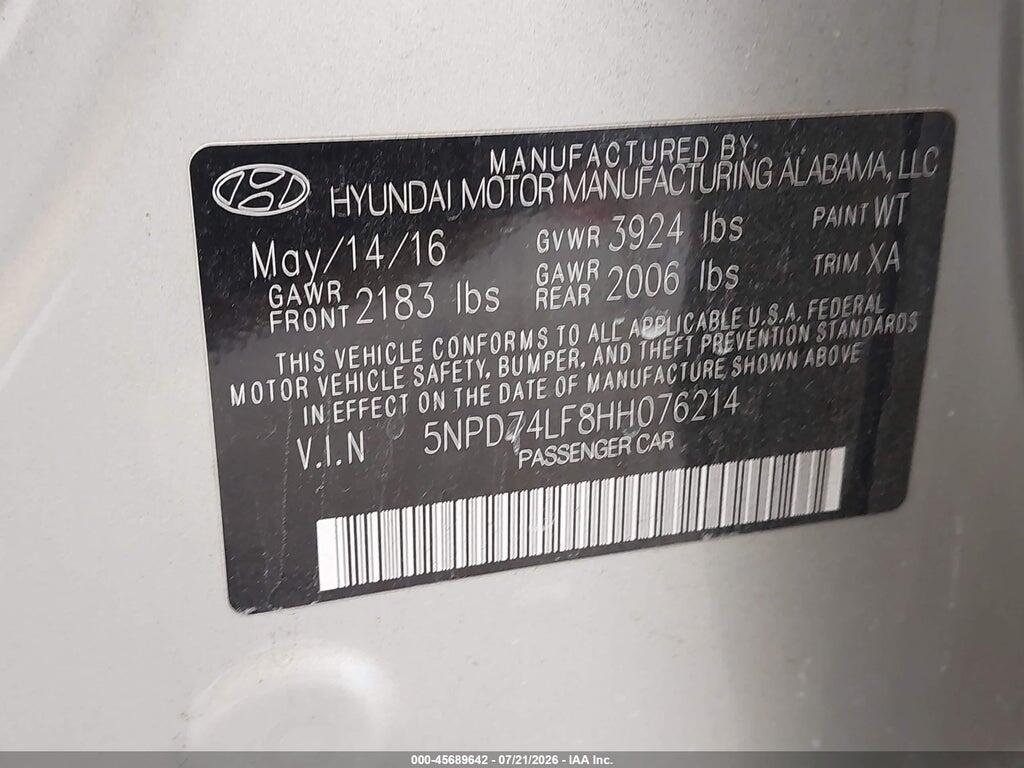 5NPD74LF8HH076214 2017 HYUNDAI ELANTRA photo no. 9