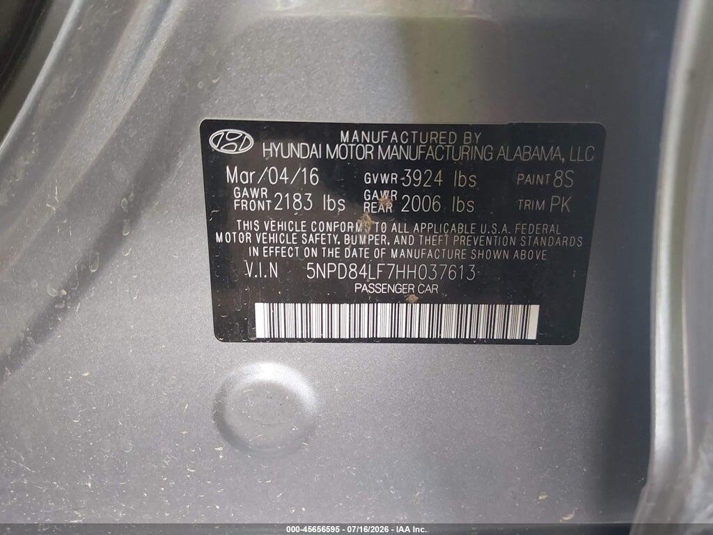 5NPD84LF7HH037613 2017 HYUNDAI ELANTRA photo no. 9