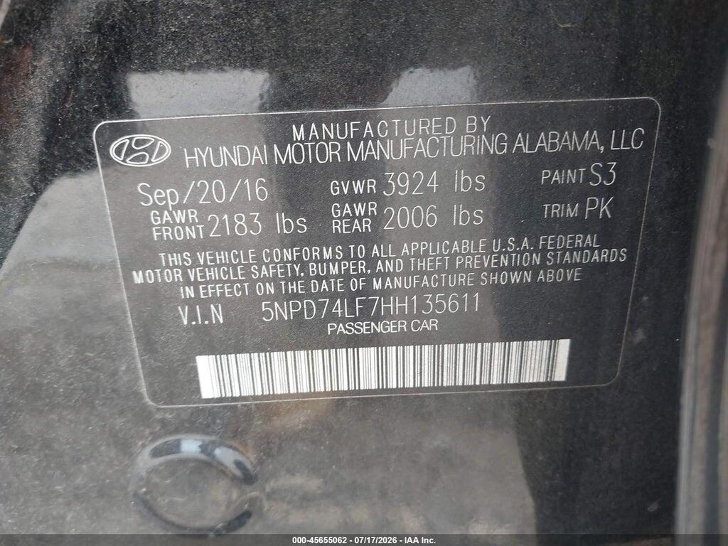 5NPD74LF7HH135611 2017 HYUNDAI ELANTRA photo no. 9