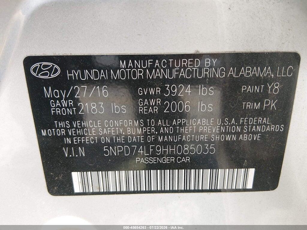 5NPD74LF9HH085035 2017 HYUNDAI ELANTRA photo no. 9