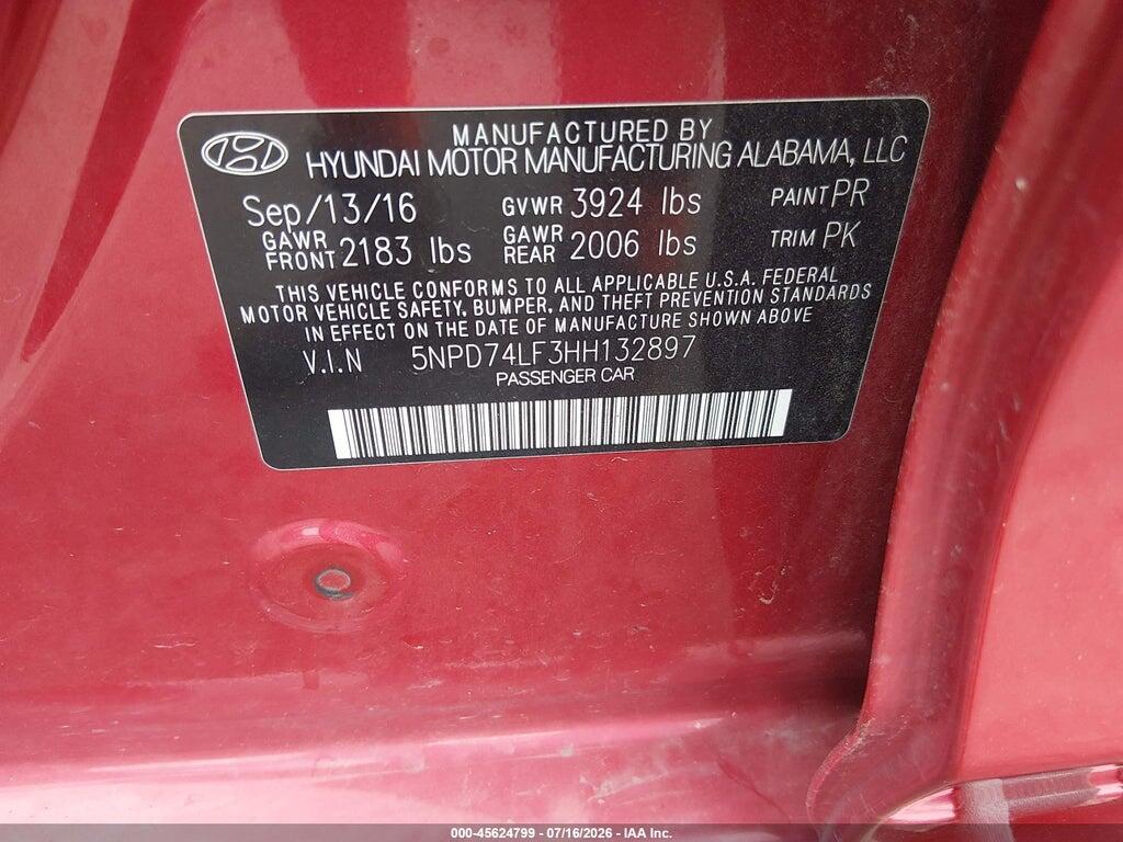 5NPD74LF3HH132897 2017 HYUNDAI ELANTRA photo no. 9