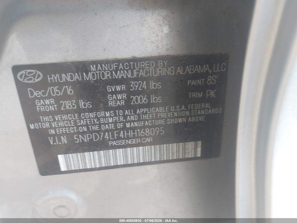 5NPD74LF4HH168095 2017 HYUNDAI ELANTRA photo no. 9