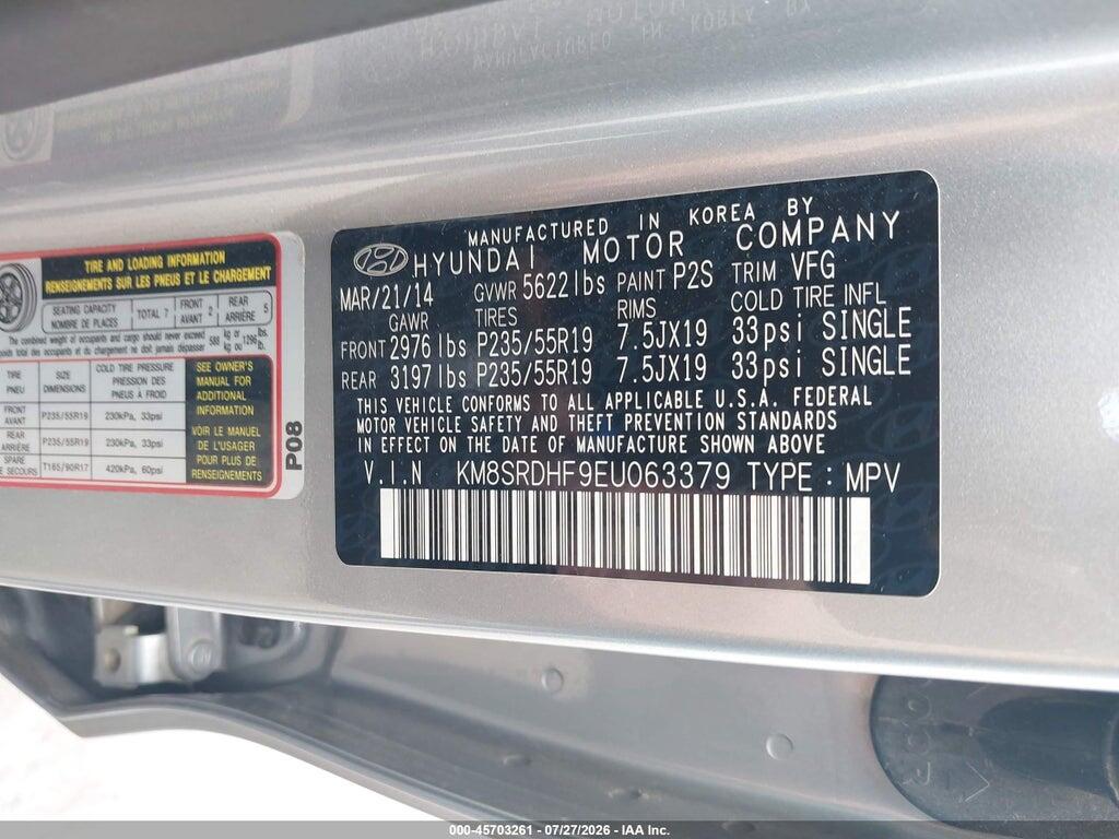 KM8SRDHF9EU063379 2014 HYUNDAI SANTA FE photo no. 9