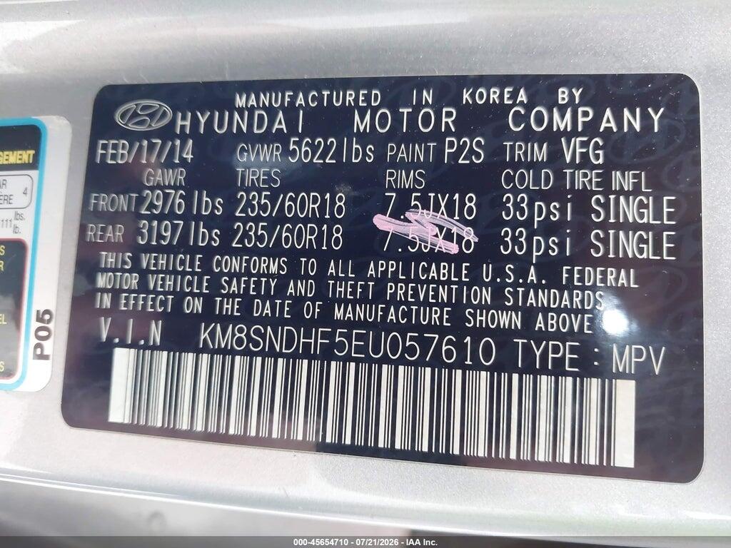 KM8SNDHF5EU057610 2014 HYUNDAI SANTA FE photo no. 9