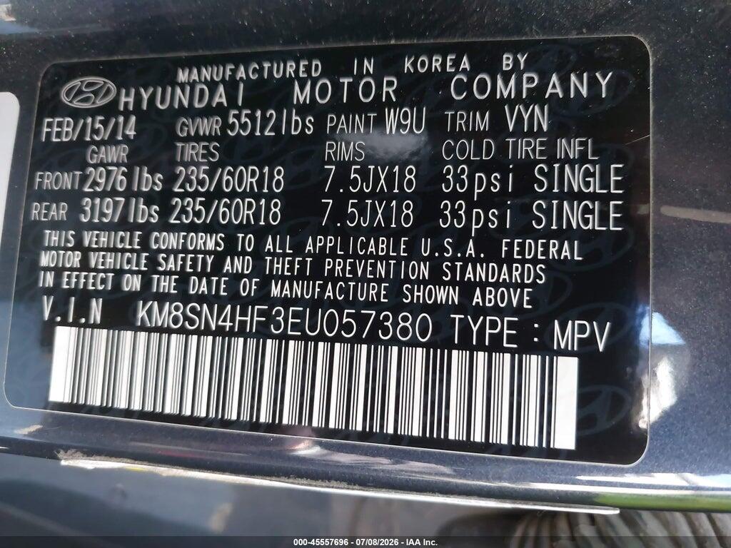 KM8SN4HF3EU057380 2014 HYUNDAI SANTA FE photo no. 9