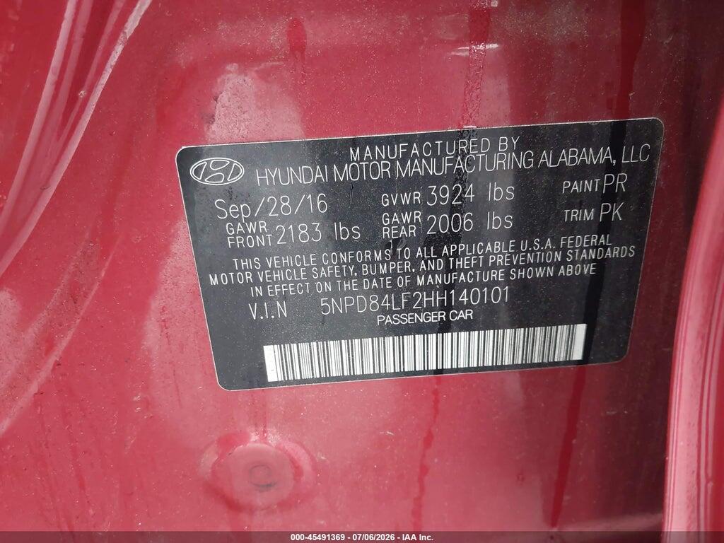 5NPD84LF2HH140101 2017 HYUNDAI ELANTRA photo no. 9