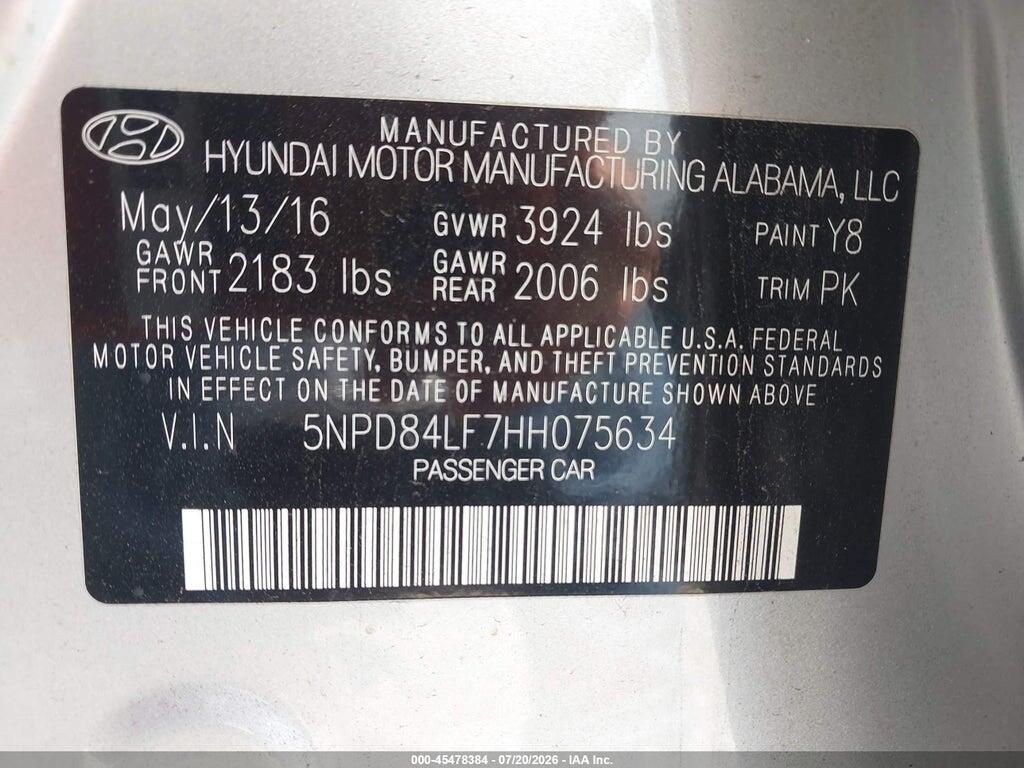 5NPD84LF7HH075634 2017 HYUNDAI ELANTRA photo no. 9