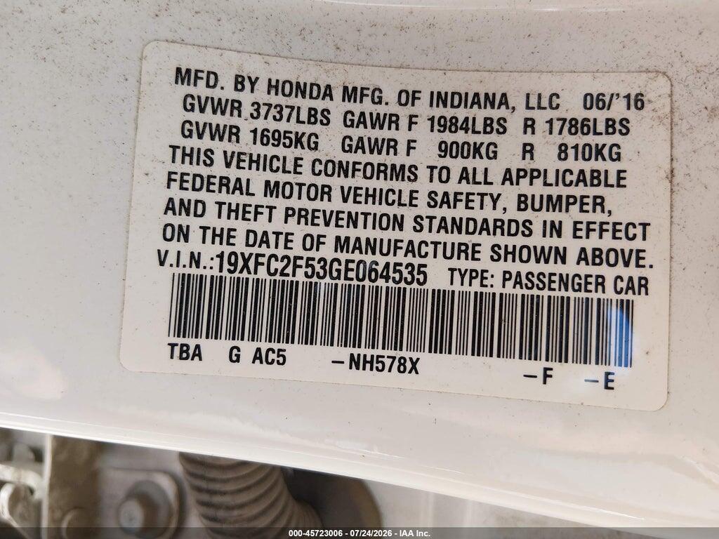 19XFC2F53GE064535 2016 HONDA CIVIC photo no. 9
