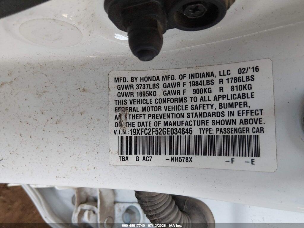 19XFC2F52GE034846 2016 HONDA CIVIC photo no. 9