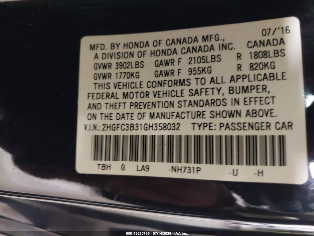 2HGFC3B31GH358032 2016 HONDA CIVIC photo no. 9