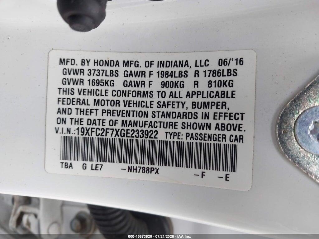 19XFC2F7XGE233922 2016 HONDA CIVIC photo no. 9