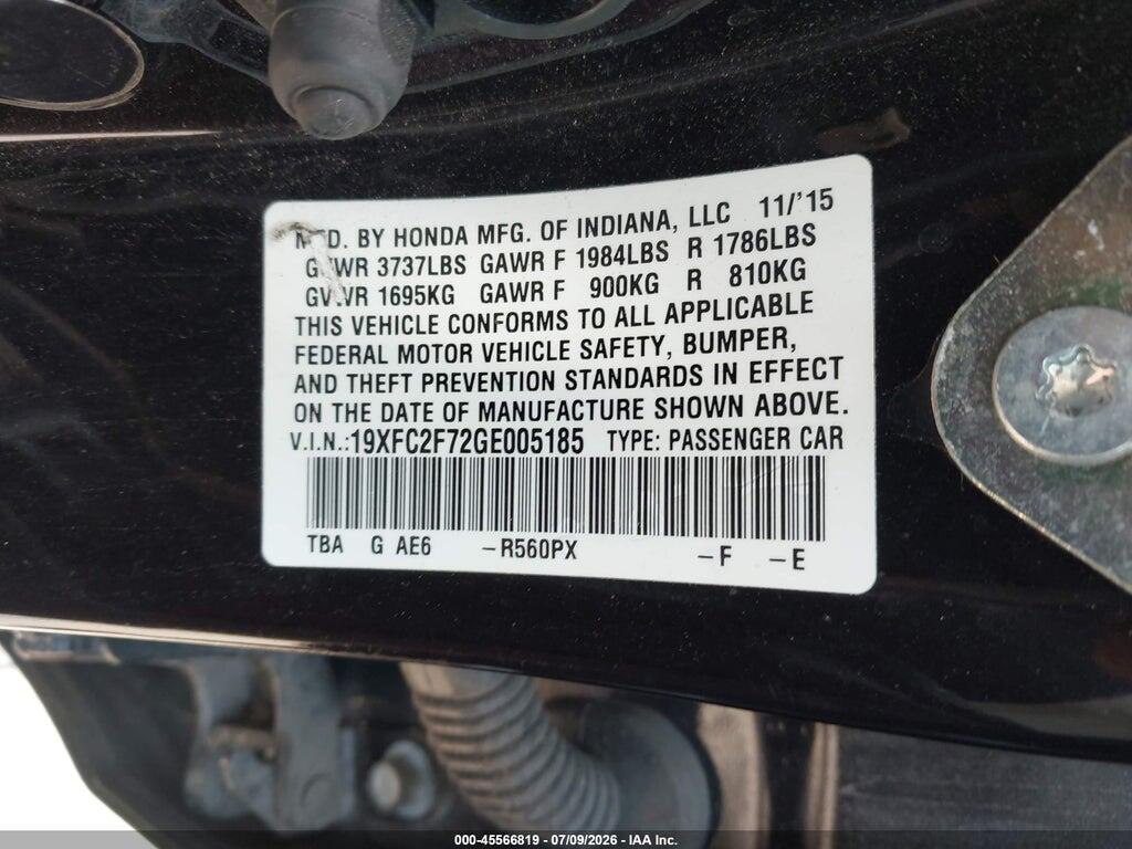 19XFC2F72GE005185 2016 HONDA CIVIC photo no. 9