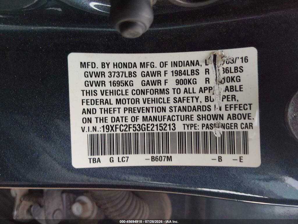 19XFC2F53GE215213 2016 HONDA CIVIC photo no. 9