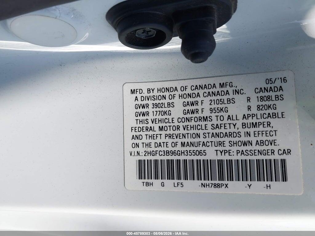 2HGFC3B96GH355065 2016 HONDA CIVIC photo no. 9