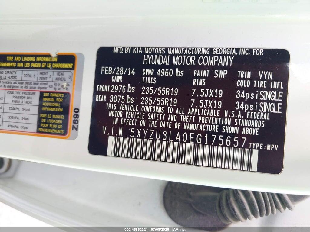 5XYZU3LA0EG175657 2014 HYUNDAI SANTA FE SPORT photo no. 9