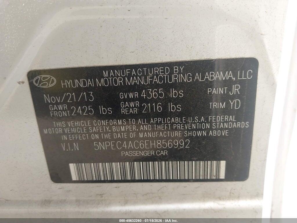 5NPEC4AC6EH856992 2014 HYUNDAI SONATA photo no. 9