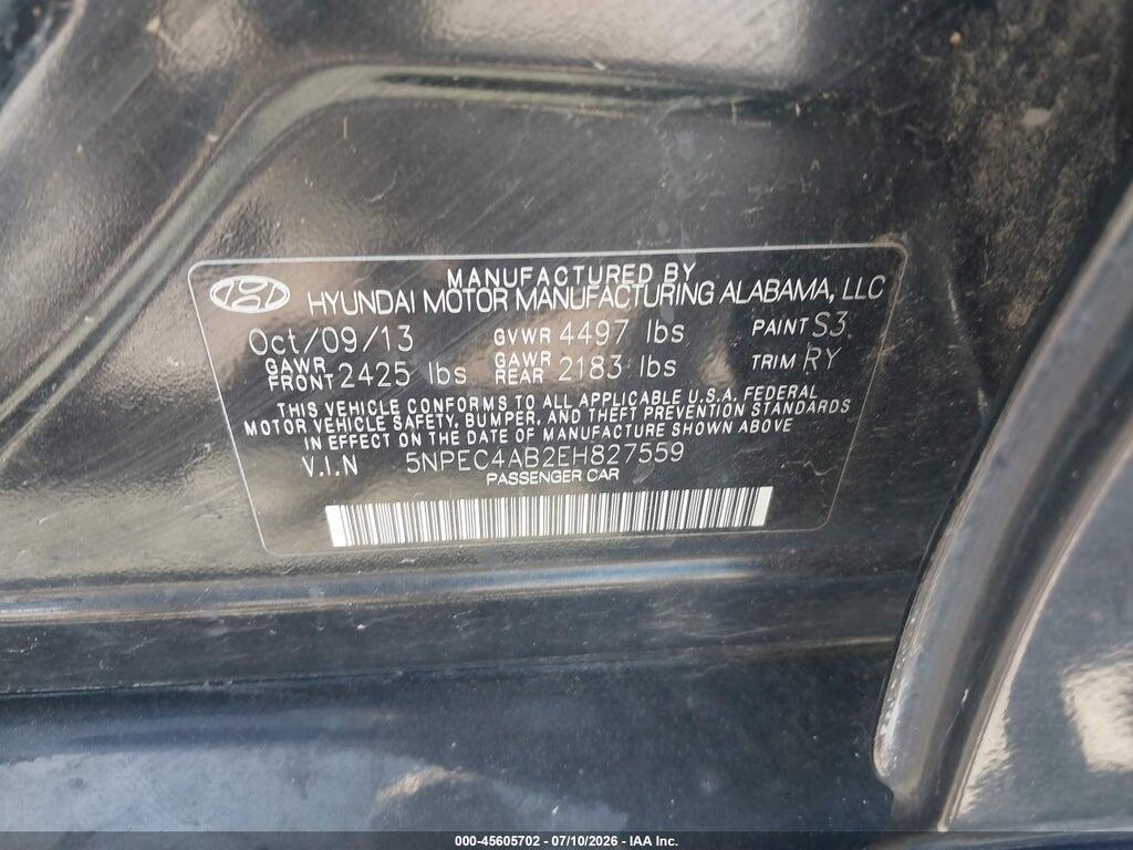 5NPEC4AB2EH827559 2014 HYUNDAI SONATA photo no. 9