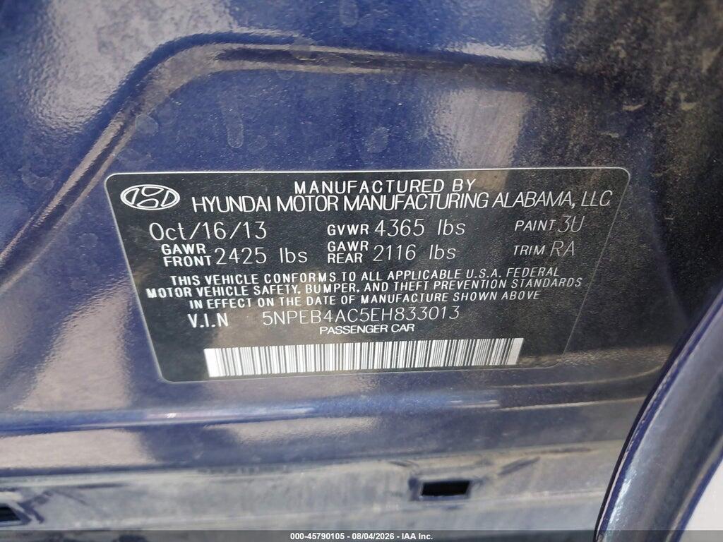 5NPEB4AC5EH833013 2014 HYUNDAI SONATA photo no. 9