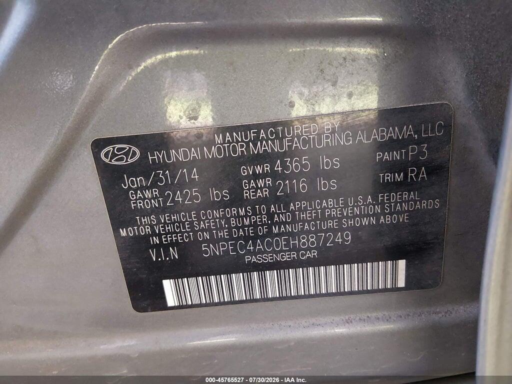5NPEC4AC0EH887249 2014 HYUNDAI SONATA photo no. 9
