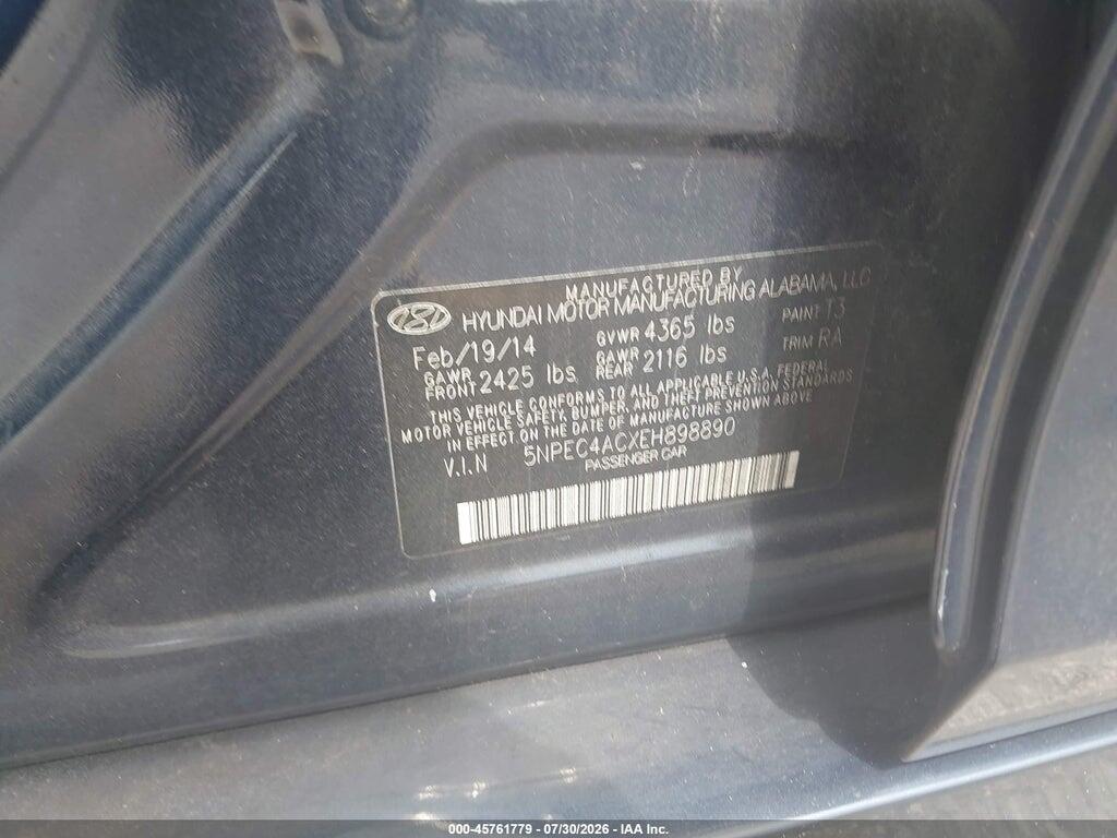 5NPEC4ACXEH898890 2014 HYUNDAI SONATA photo no. 9