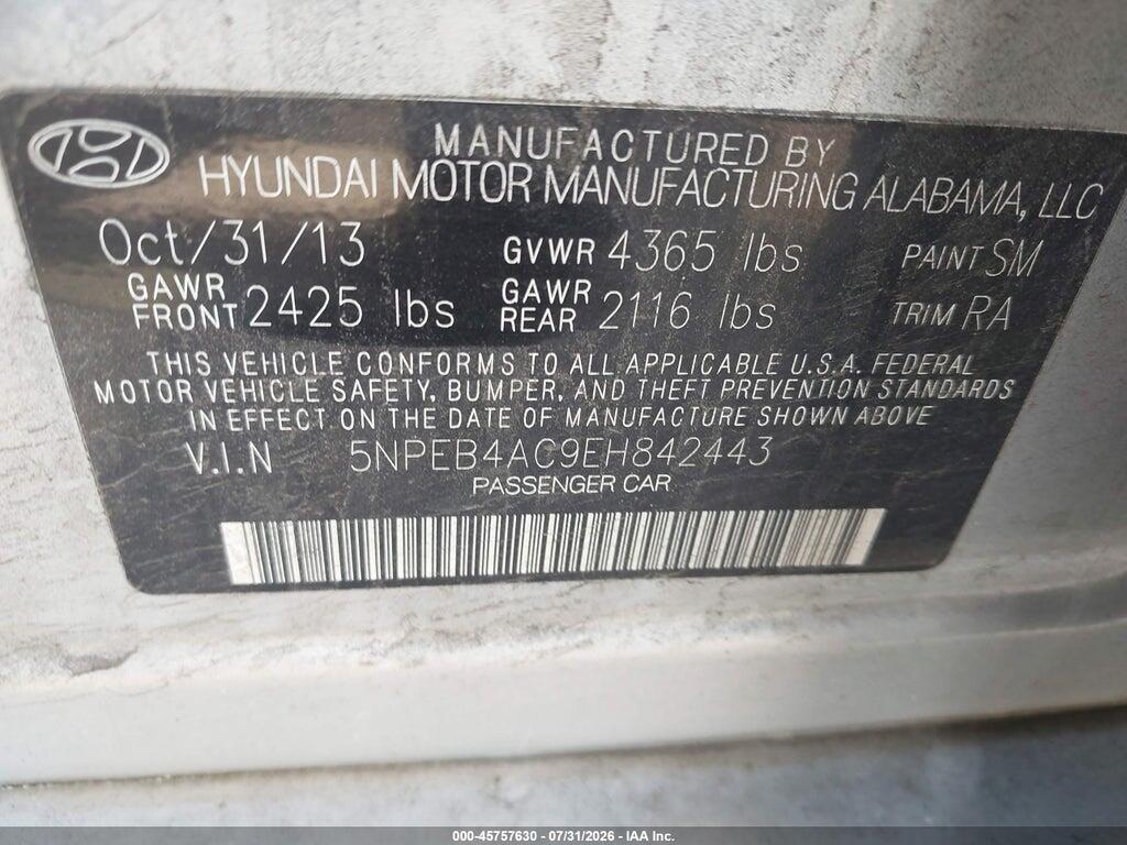 5NPEB4AC9EH842443 2014 HYUNDAI SONATA photo no. 9