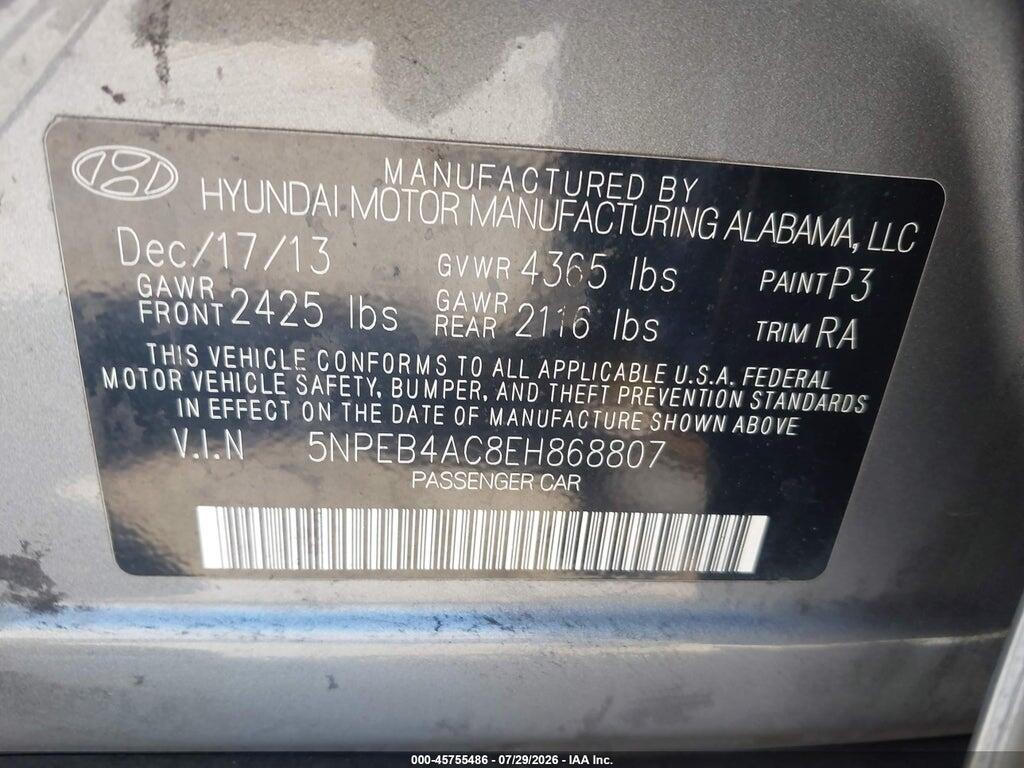 5NPEB4AC8EH868807 2014 HYUNDAI SONATA photo no. 9