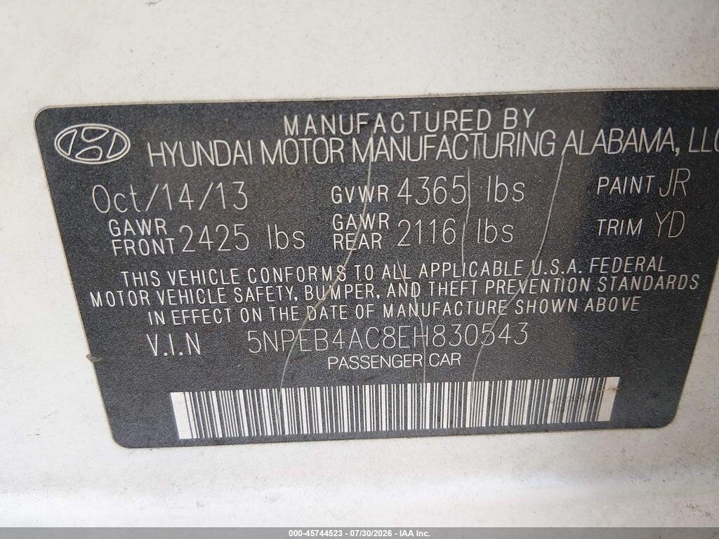 5NPEB4AC8EH830543 2014 HYUNDAI SONATA photo no. 9
