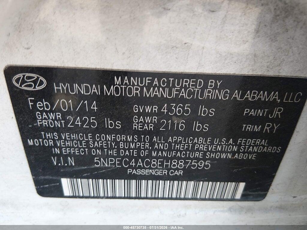5NPEC4AC8EH887595 2014 HYUNDAI SONATA photo no. 9