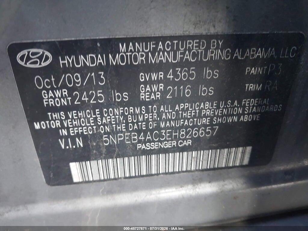5NPEB4AC3EH826657 2014 HYUNDAI SONATA photo no. 9