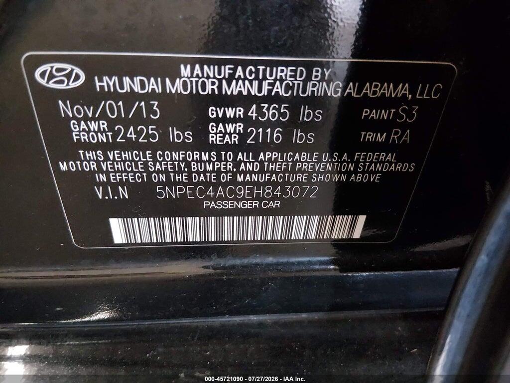 5NPEC4AC9EH843072 2014 HYUNDAI SONATA photo no. 9